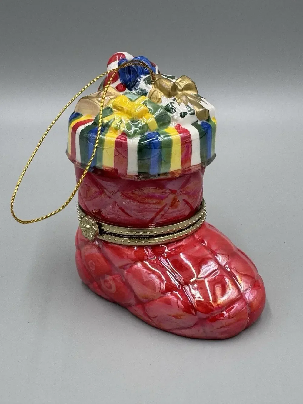 Animated Porcelain Stocking Musical Box Ornament - 12 Days Of Christmas